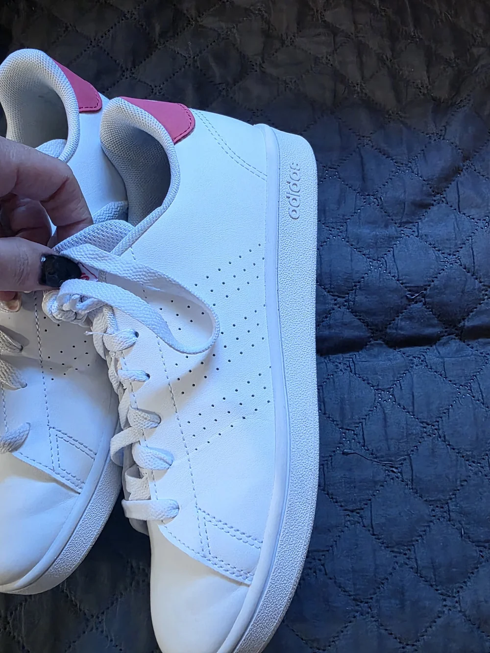Adidas White Leather Sneakers with Pink Logo 4.5Y
